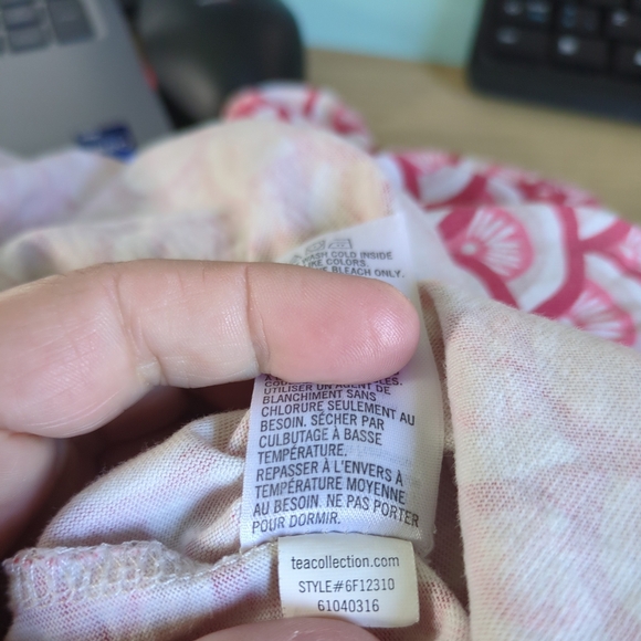 Tea Collection Nami Trapeze Pink/White Patterned Long Sleeve V Neck Dress Sz 12 - Picture 8 of 8